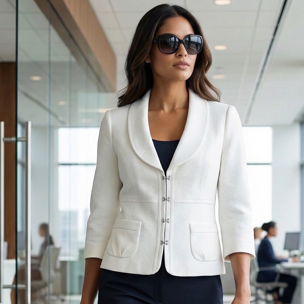 Classiques Entier Womens Ivory Textured Blazer XL Church Wedding Office Resort